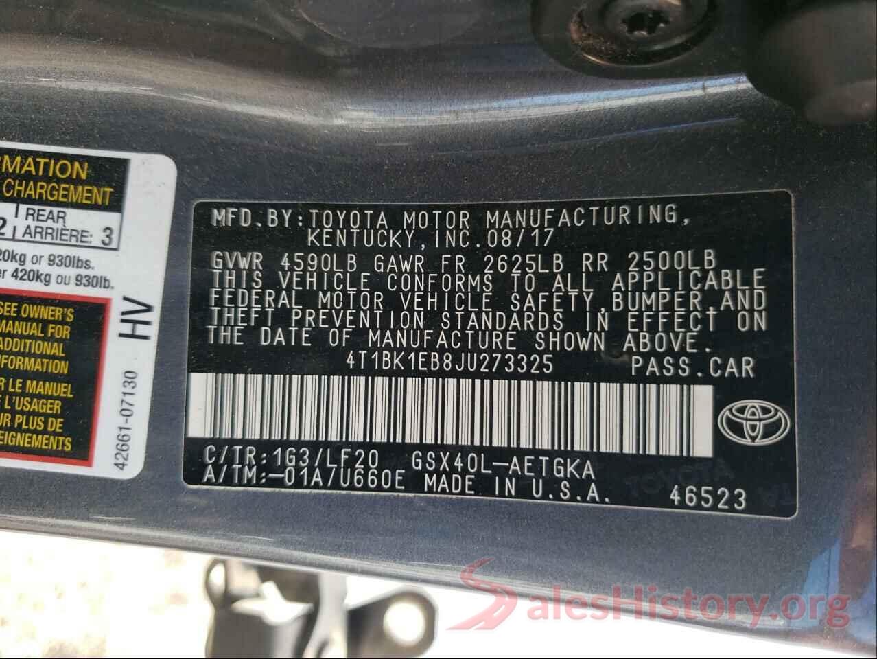 4T1BK1EB8JU273325 2018 TOYOTA AVALON