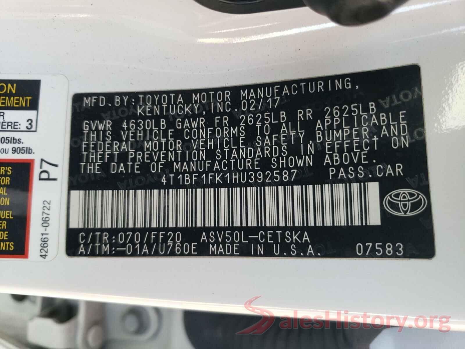 4T1BF1FK1HU392587 2017 TOYOTA CAMRY