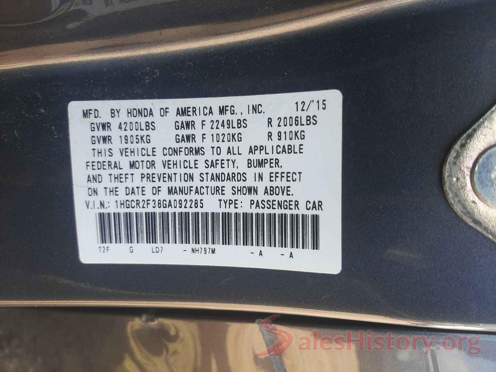 1HGCR2F38GA092285 2016 HONDA ACCORD