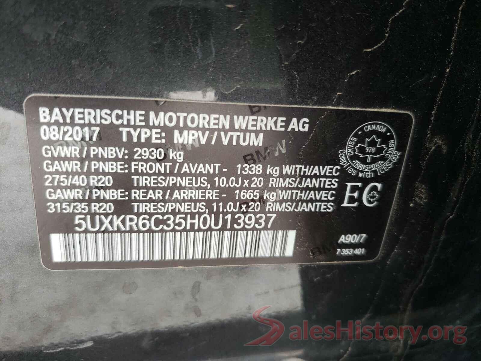 5UXKR6C35H0U13937 2017 BMW X5