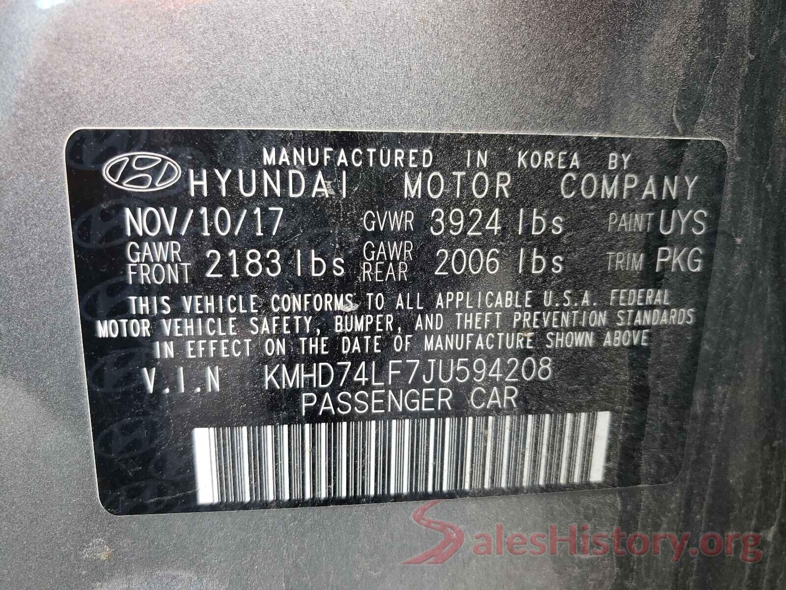 KMHD74LF7JU594208 2018 HYUNDAI ELANTRA