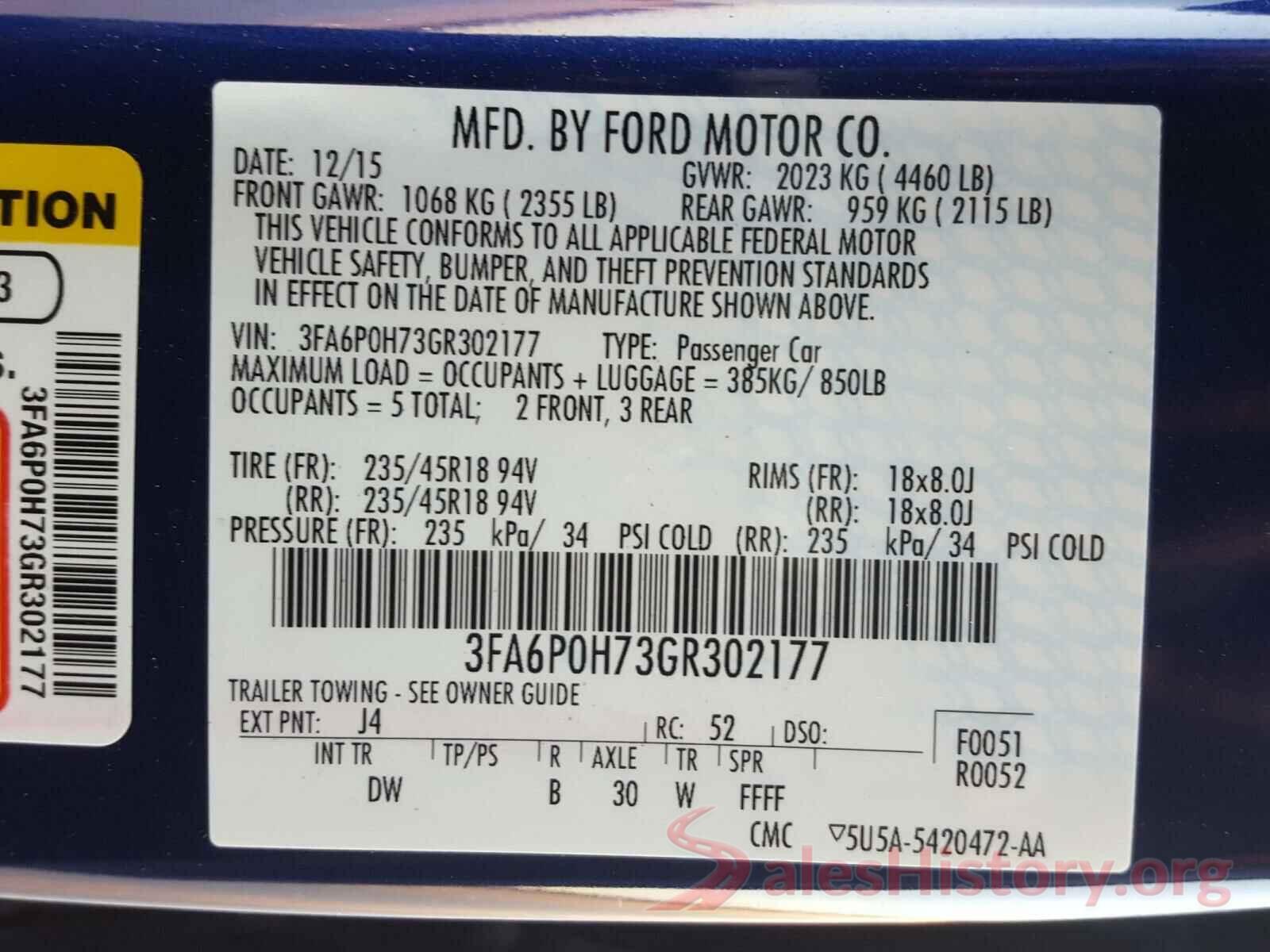 3FA6P0H73GR302177 2016 FORD FUSION