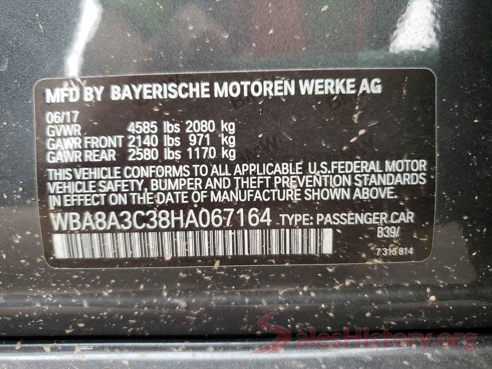 WBA8A3C38HA067164 2017 BMW 3 SERIES