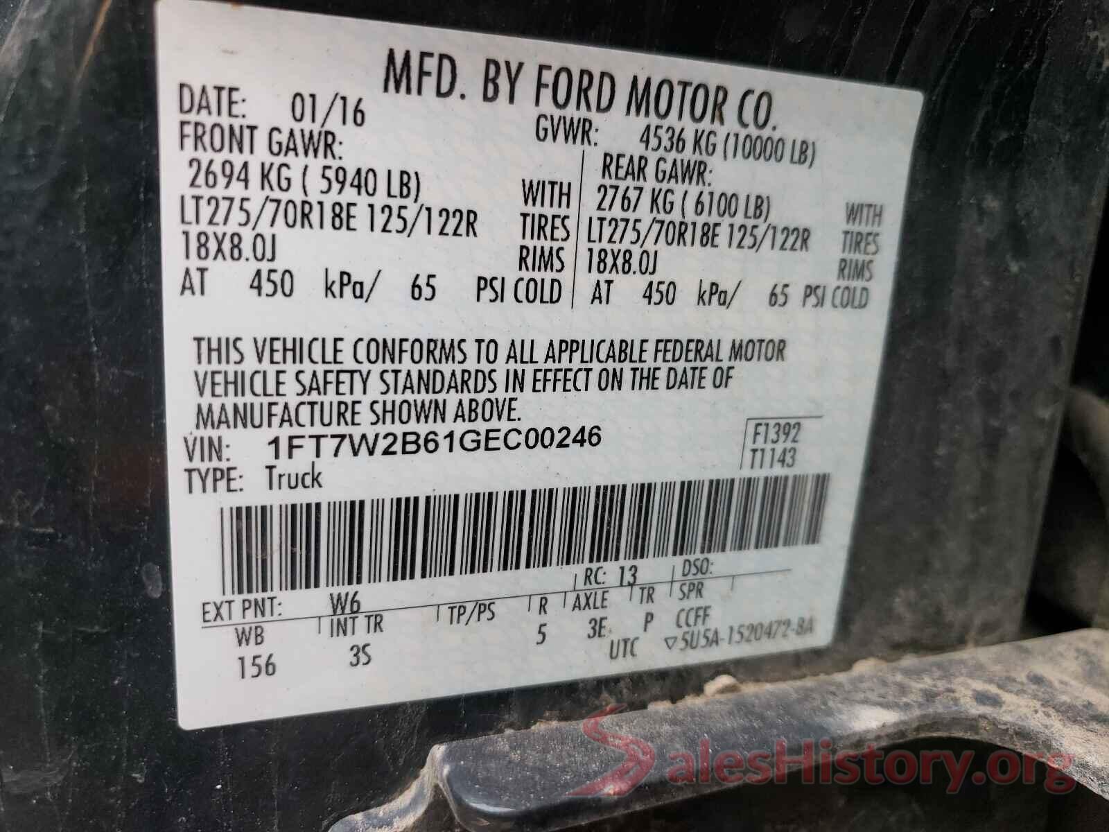 1FT7W2B61GEC00246 2016 FORD F250