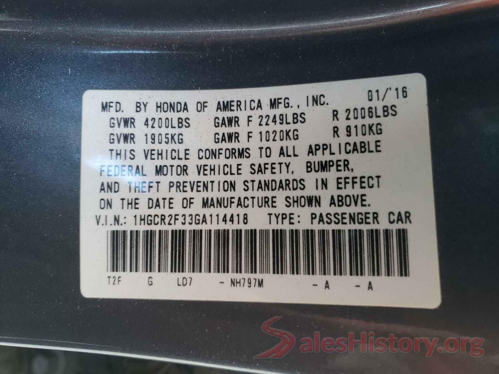 1HGCR2F33GA114418 2016 HONDA ACCORD