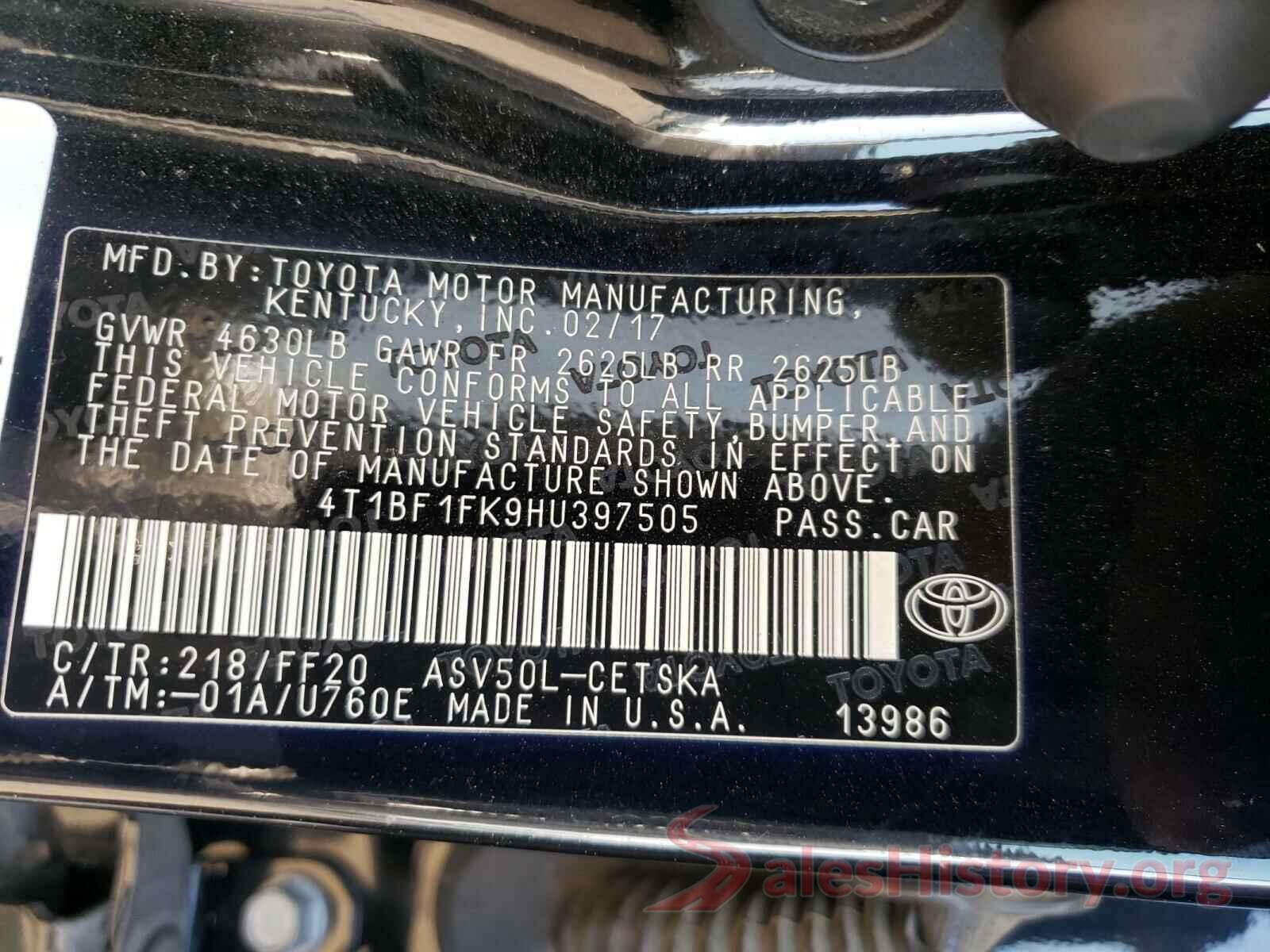 4T1BF1FK9HU397505 2017 TOYOTA CAMRY