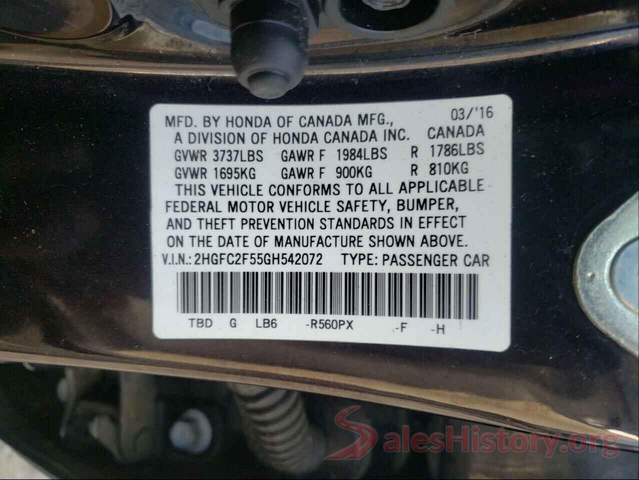 2HGFC2F55GH542072 2016 HONDA CIVIC