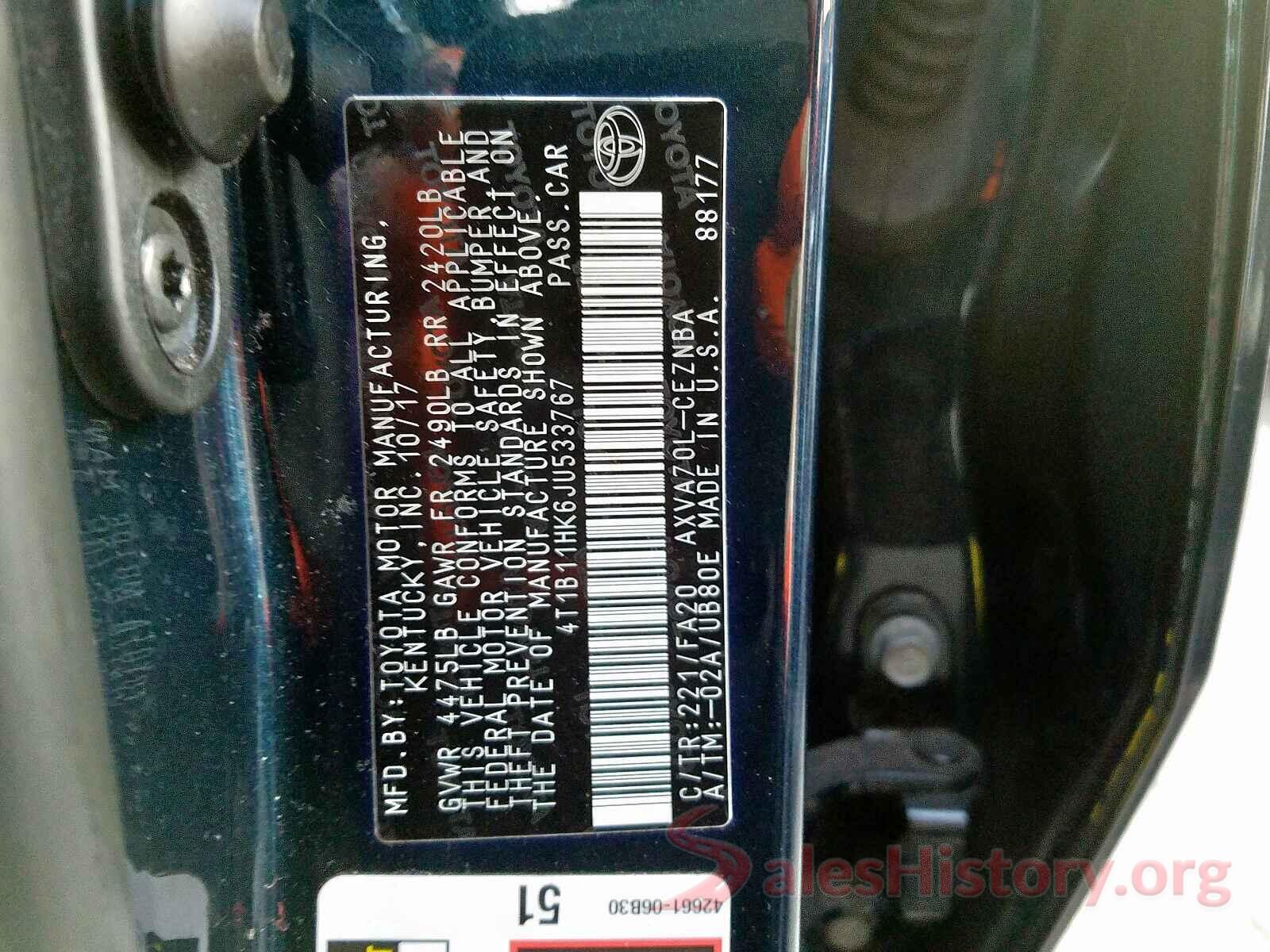 4T1B11HK6JU533767 2018 TOYOTA CAMRY