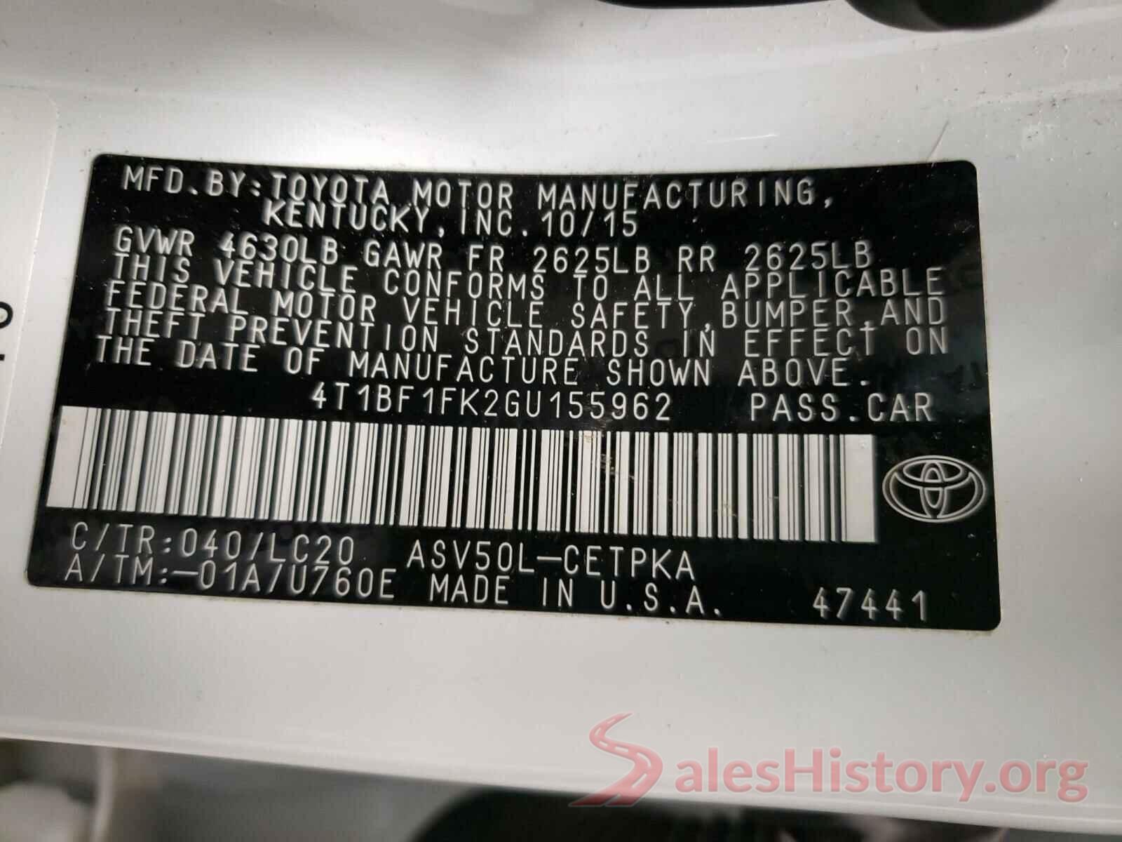 4T1BF1FK2GU155962 2016 TOYOTA CAMRY