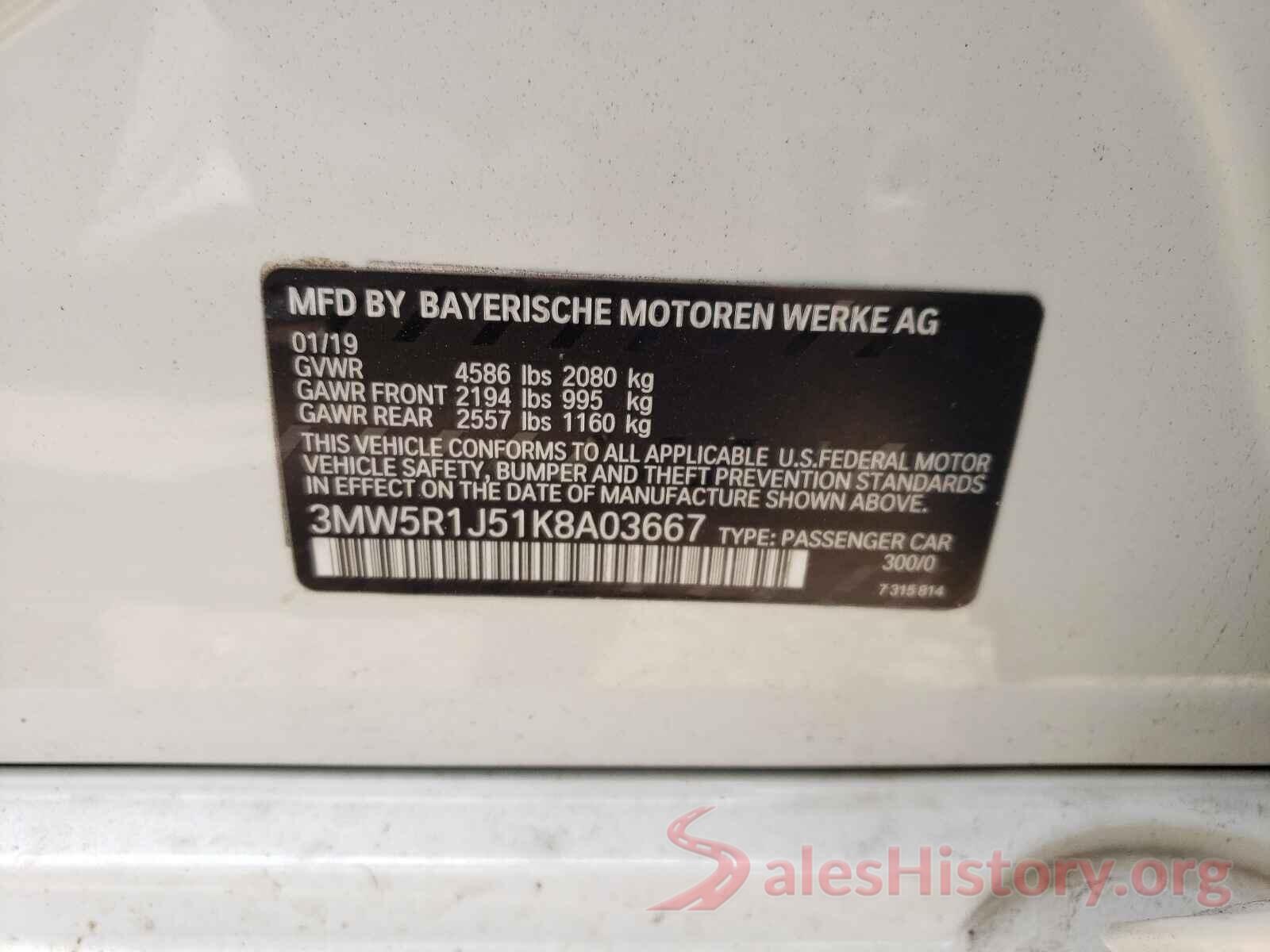 3MW5R1J51K8A03667 2019 BMW 3 SERIES