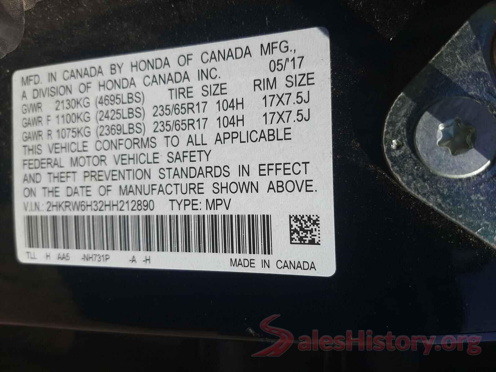 2HKRW6H32HH212890 2017 HONDA CRV