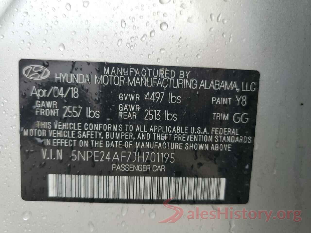 5NPE24AF7JH701195 2018 HYUNDAI SONATA