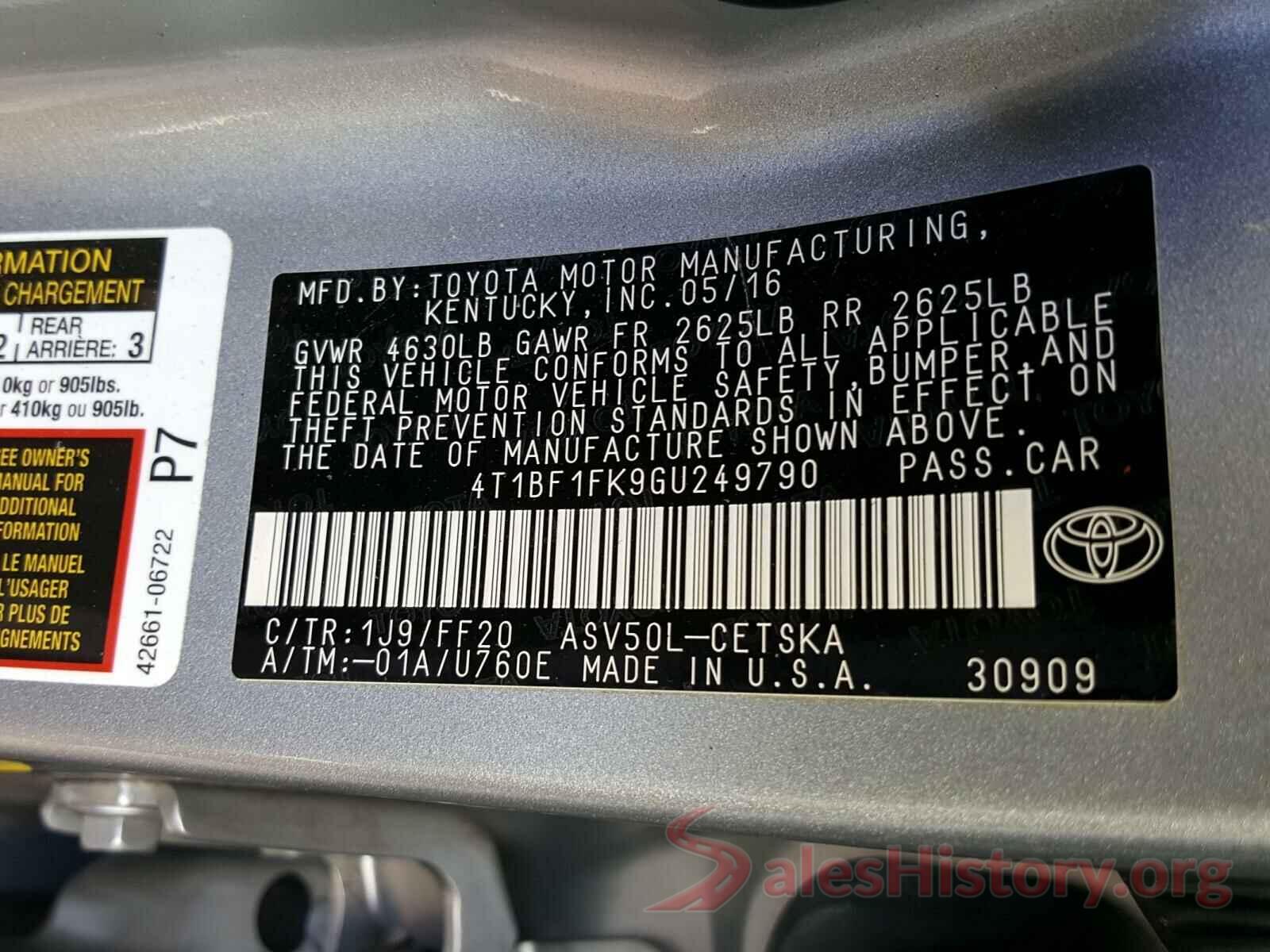 4T1BF1FK9GU249790 2016 TOYOTA CAMRY