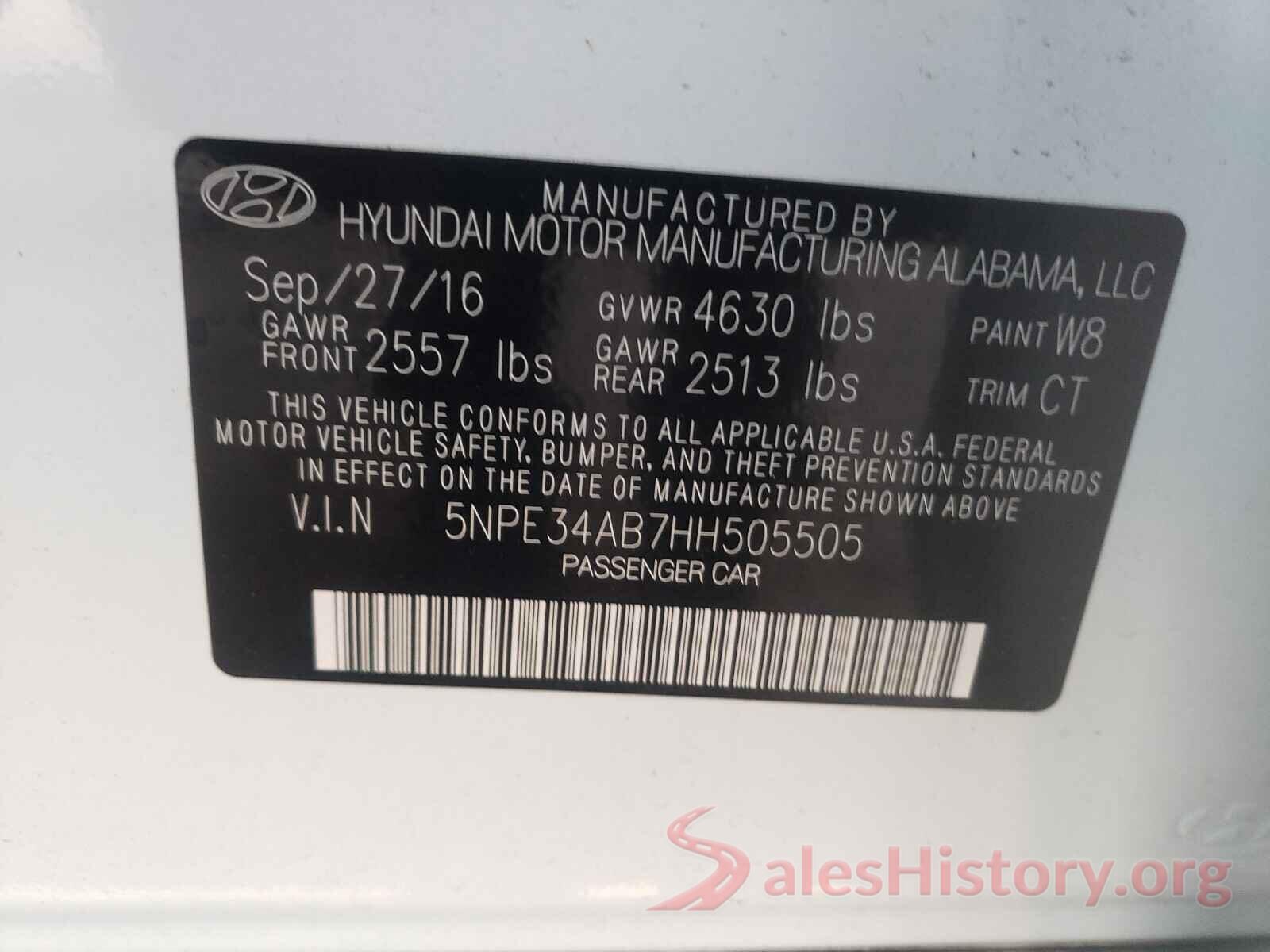 5NPE34AB7HH505505 2017 HYUNDAI SONATA