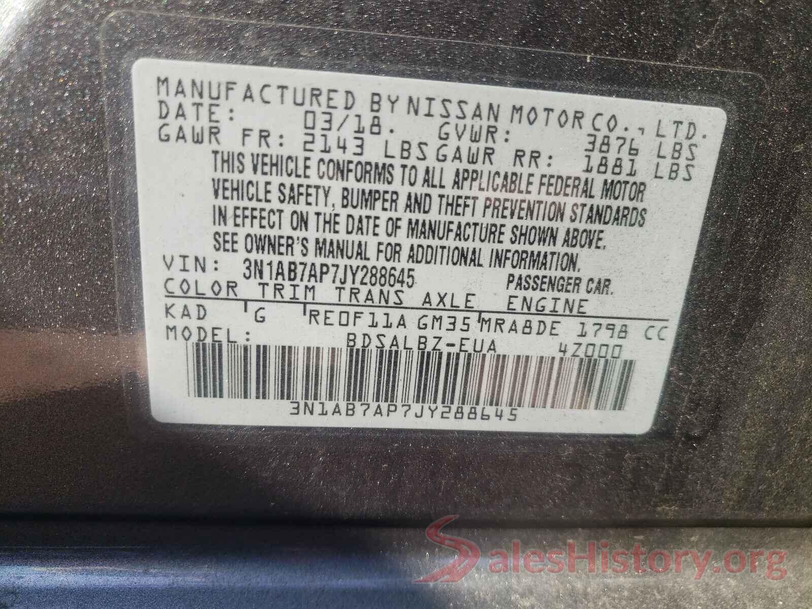 3N1AB7AP7JY288645 2018 NISSAN SENTRA