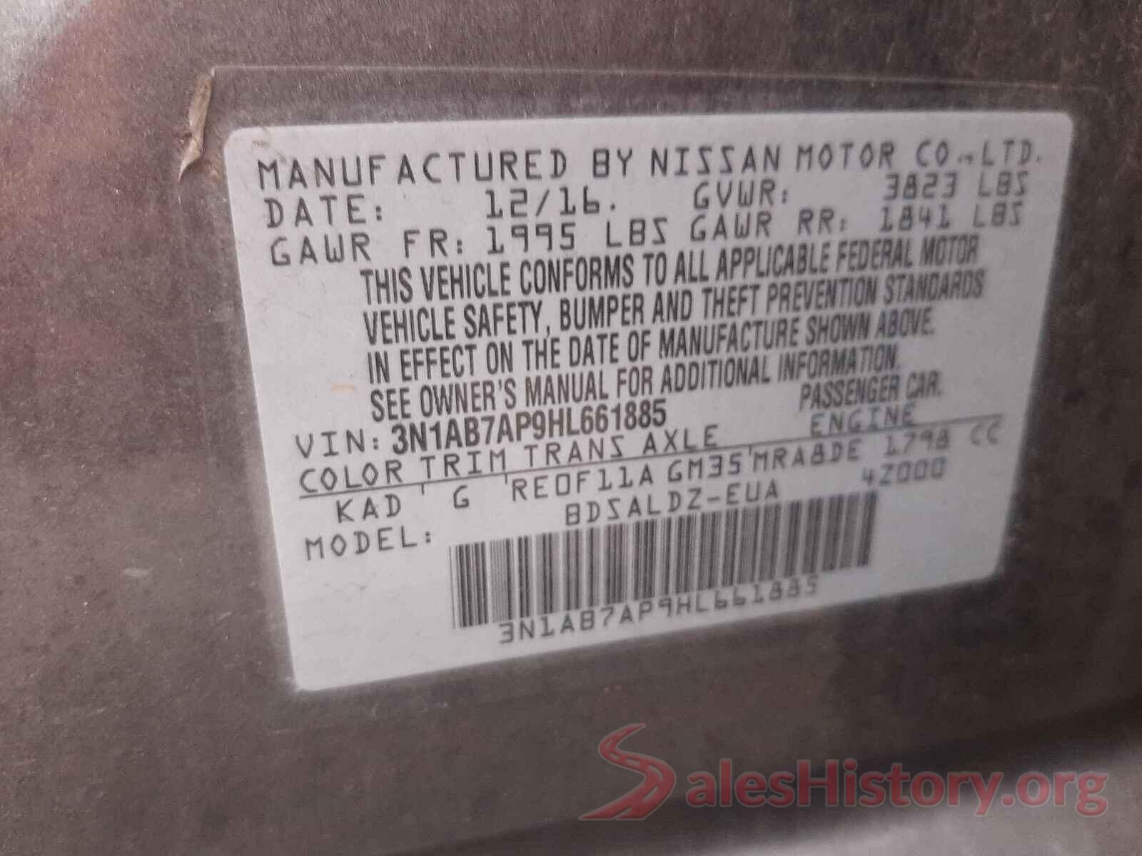 3N1AB7AP9HL661885 2017 NISSAN SENTRA