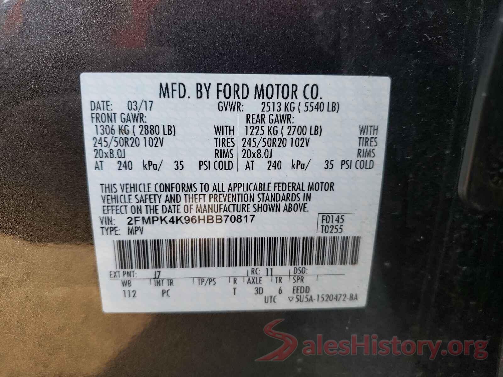 2FMPK4K96HBB70817 2017 FORD EDGE