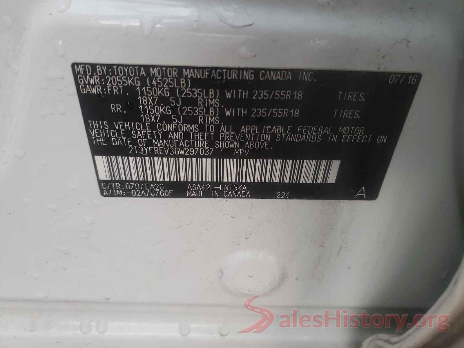 2T3YFREV3GW297037 2016 TOYOTA RAV4