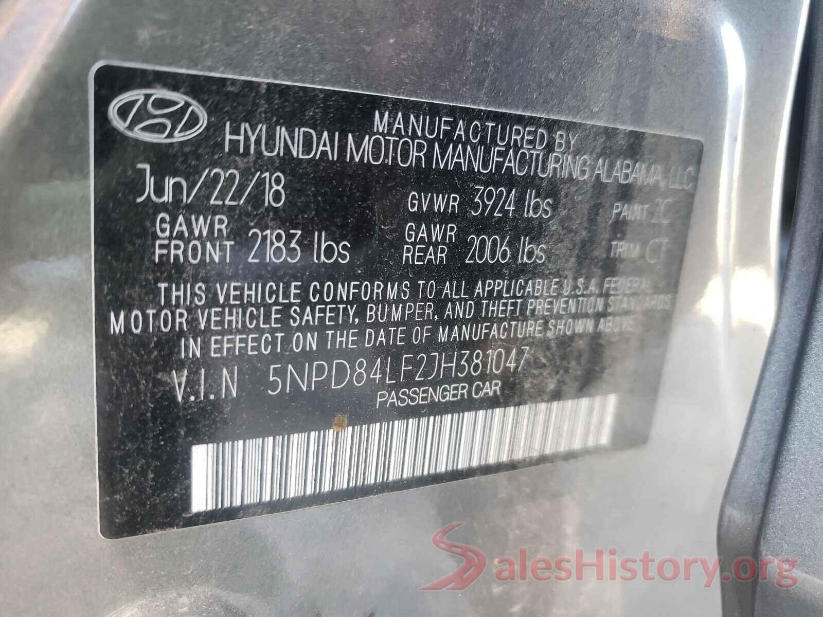 5NPD84LF2JH381047 2018 HYUNDAI ELANTRA