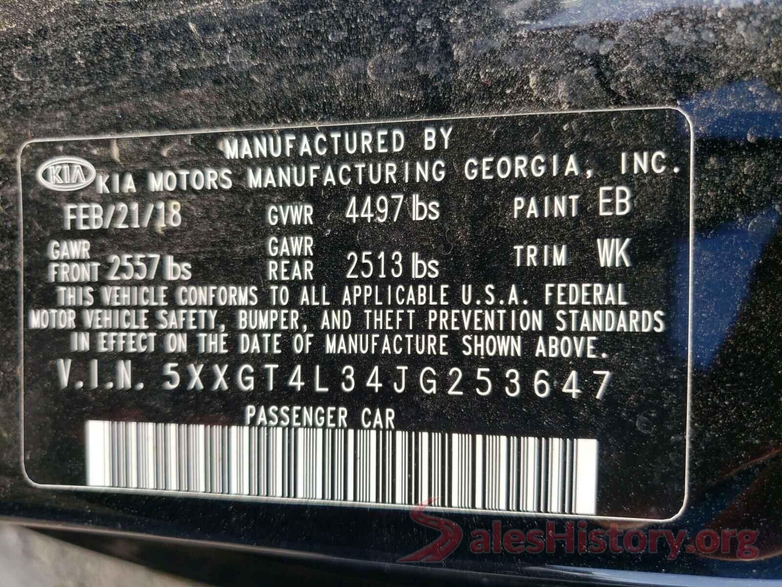 5XXGT4L34JG253647 2018 KIA OPTIMA