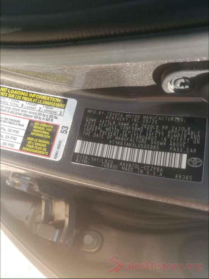 4T1K61AKXLU505985 2020 TOYOTA CAMRY