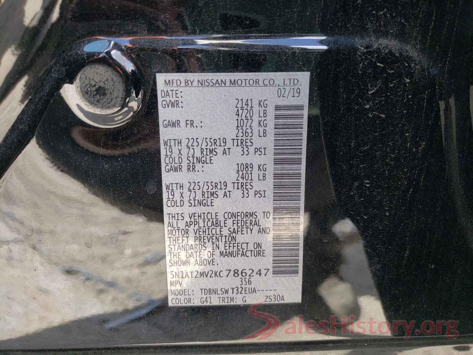 5N1AT2MV2KC786247 2019 NISSAN ROGUE