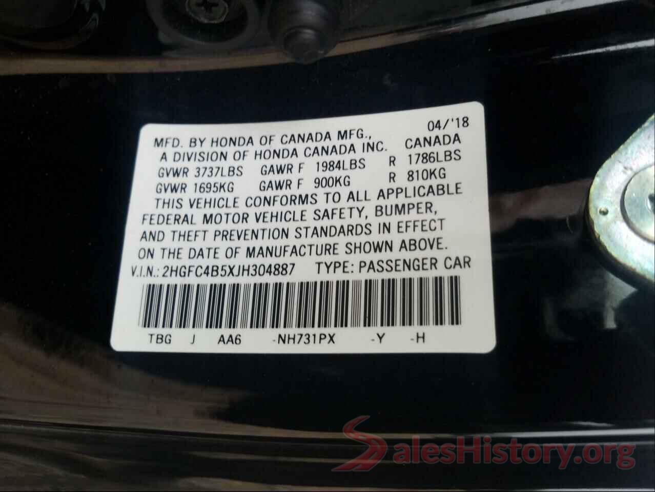 2HGFC4B5XJH304887 2018 HONDA CIVIC