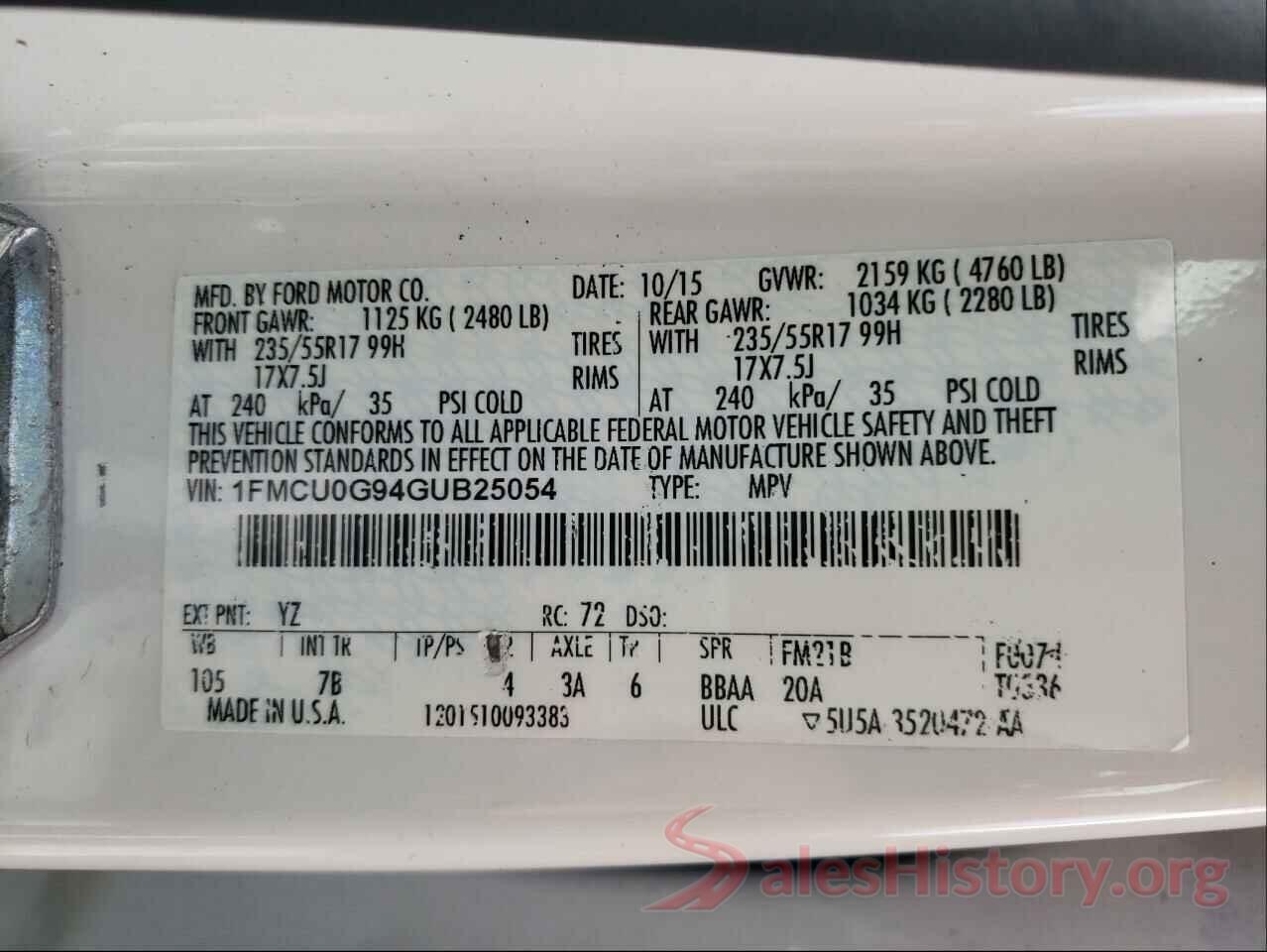 1FMCU0G94GUB25054 2016 FORD ESCAPE