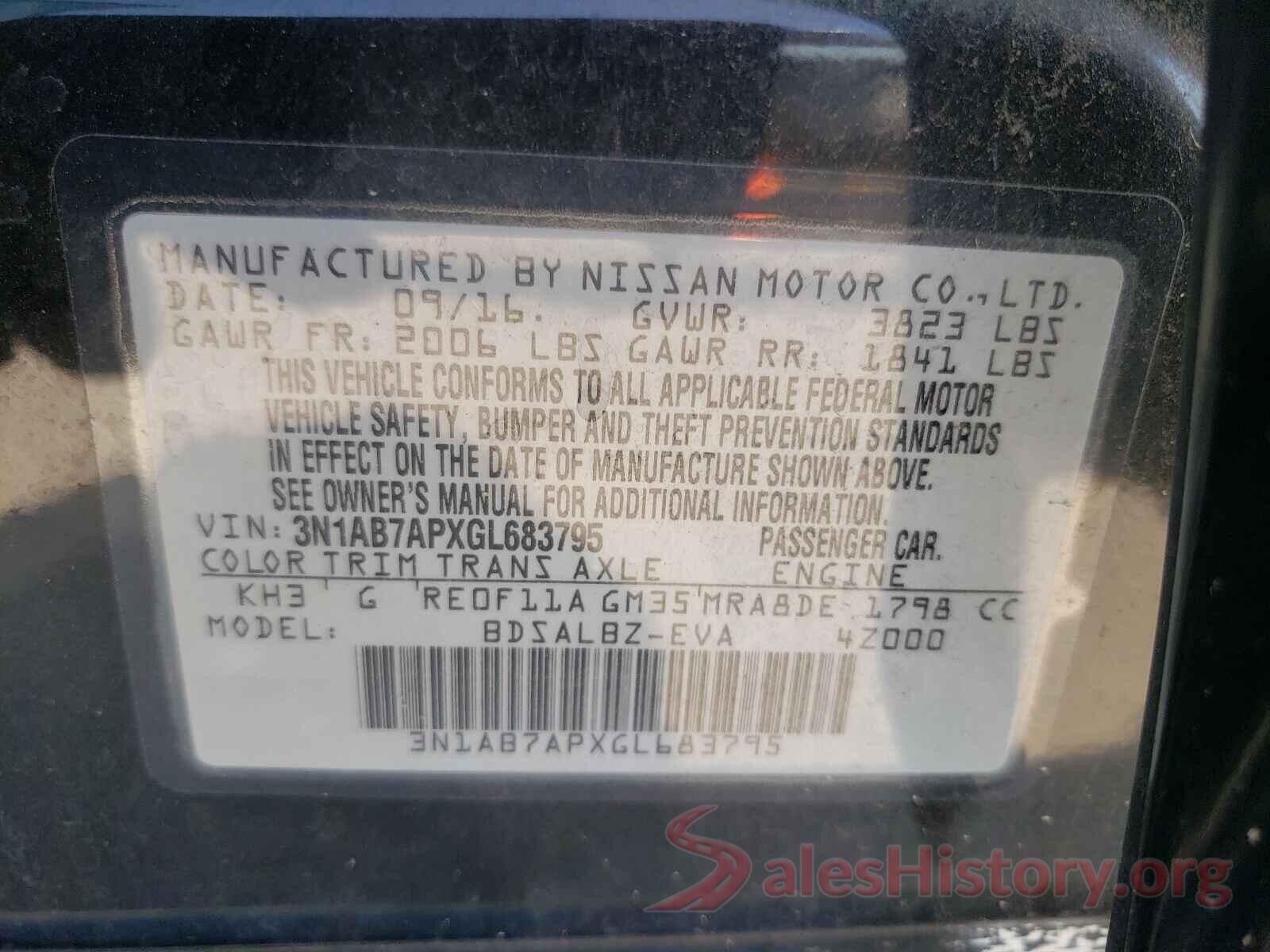 3N1AB7APXGL683795 2016 NISSAN SENTRA