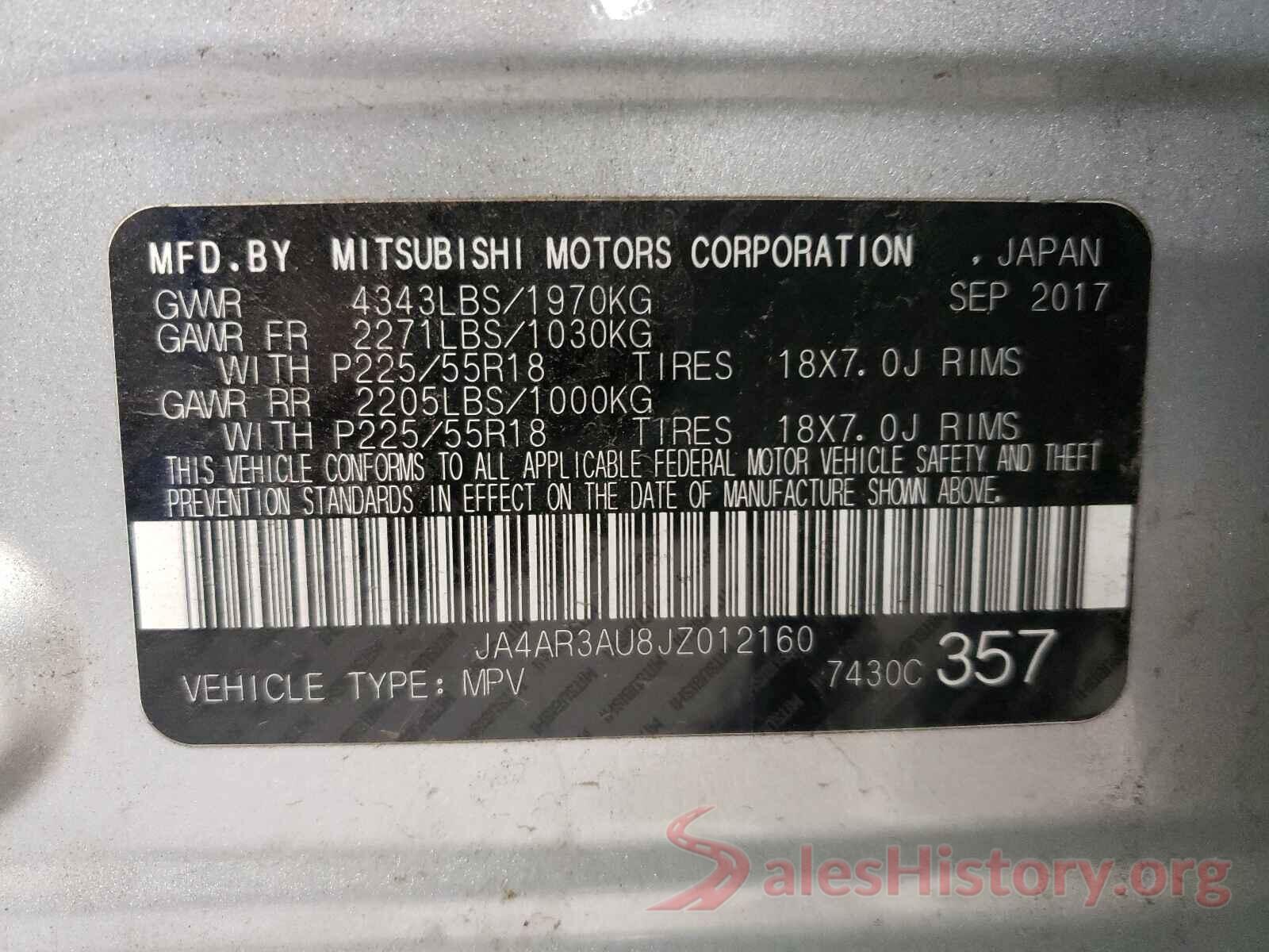 JA4AR3AU8JZ012160 2018 MITSUBISHI OUTLANDER