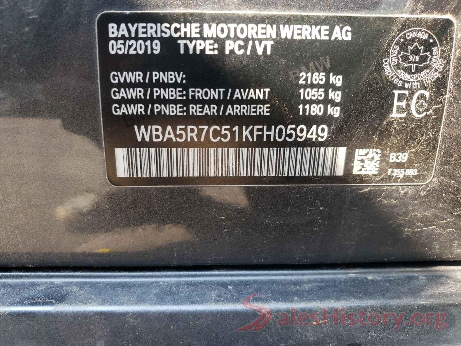 WBA5R7C51KFH05949 2019 BMW 3 SERIES