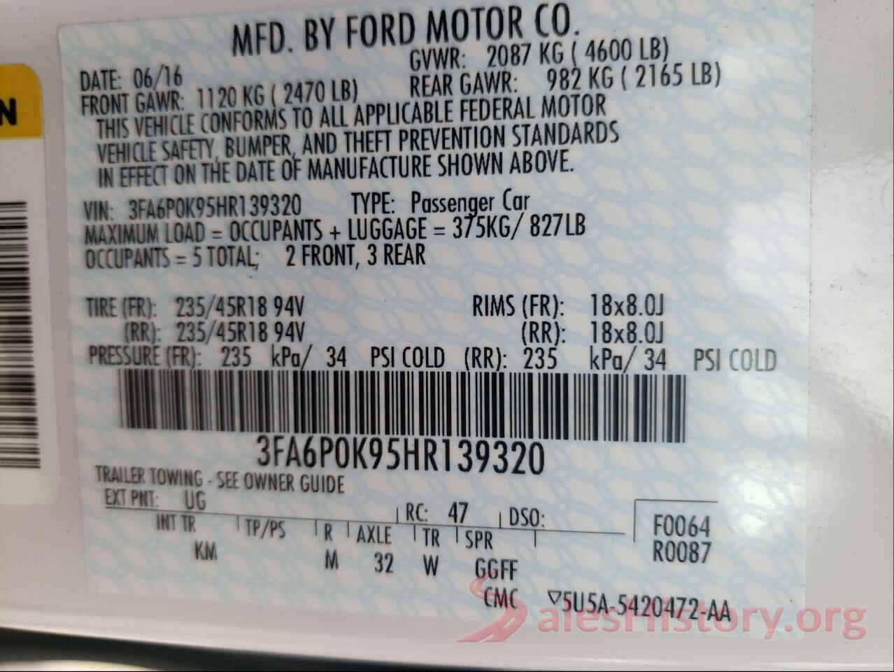 3FA6P0K95HR139320 2017 FORD FUSION