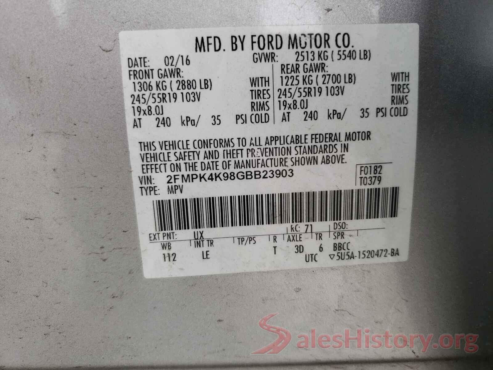 2FMPK4K98GBB23903 2016 FORD EDGE