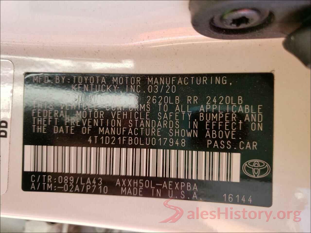 4T1D21FB0LU017948 2020 TOYOTA AVALON