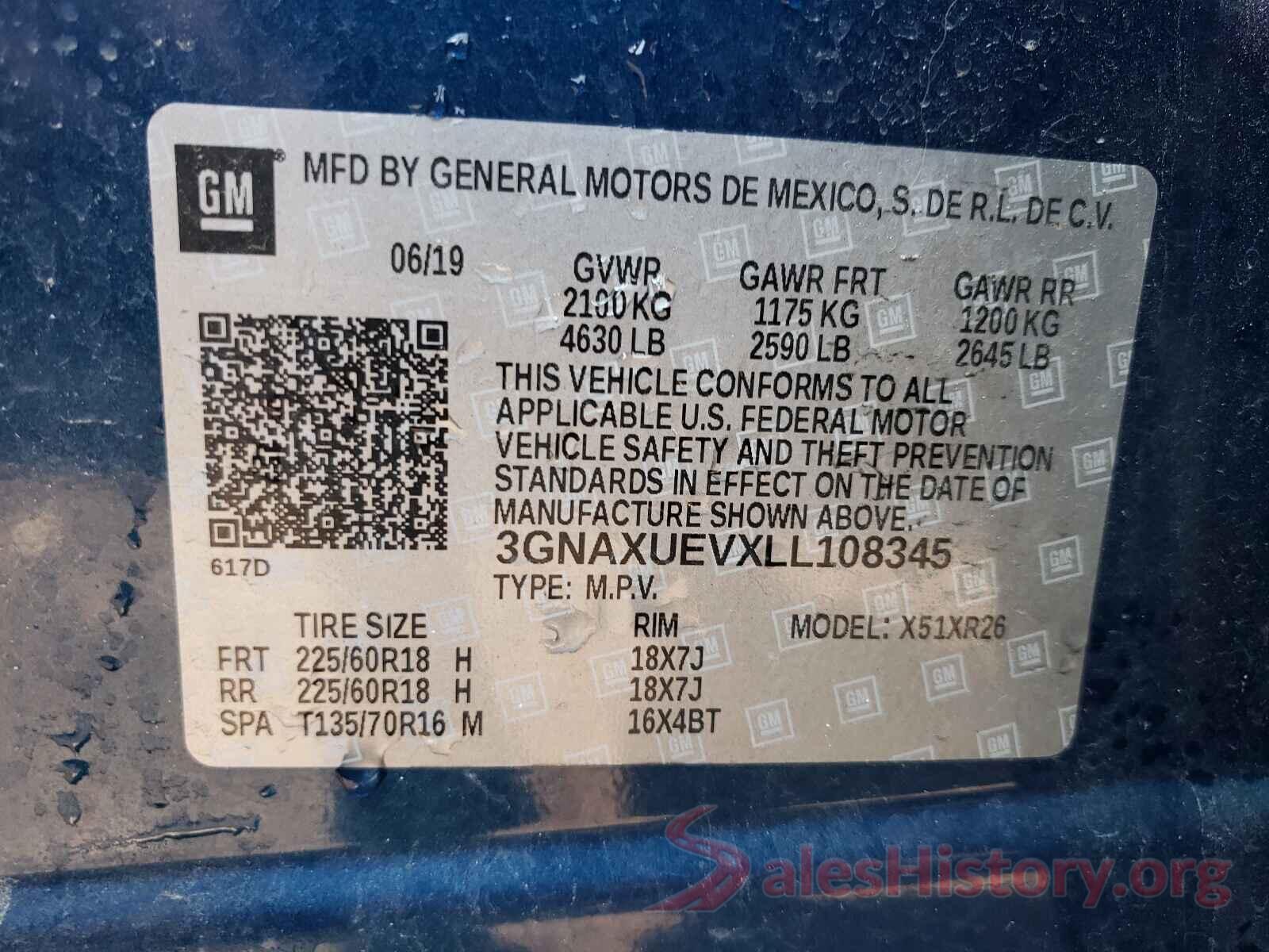 3GNAXUEVXLL108345 2020 CHEVROLET EQUINOX