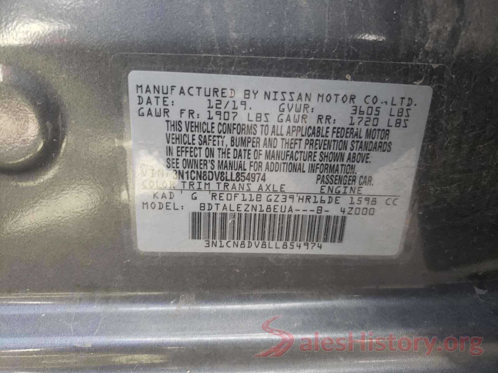 3N1CN8DV8LL854974 2020 NISSAN VERSA