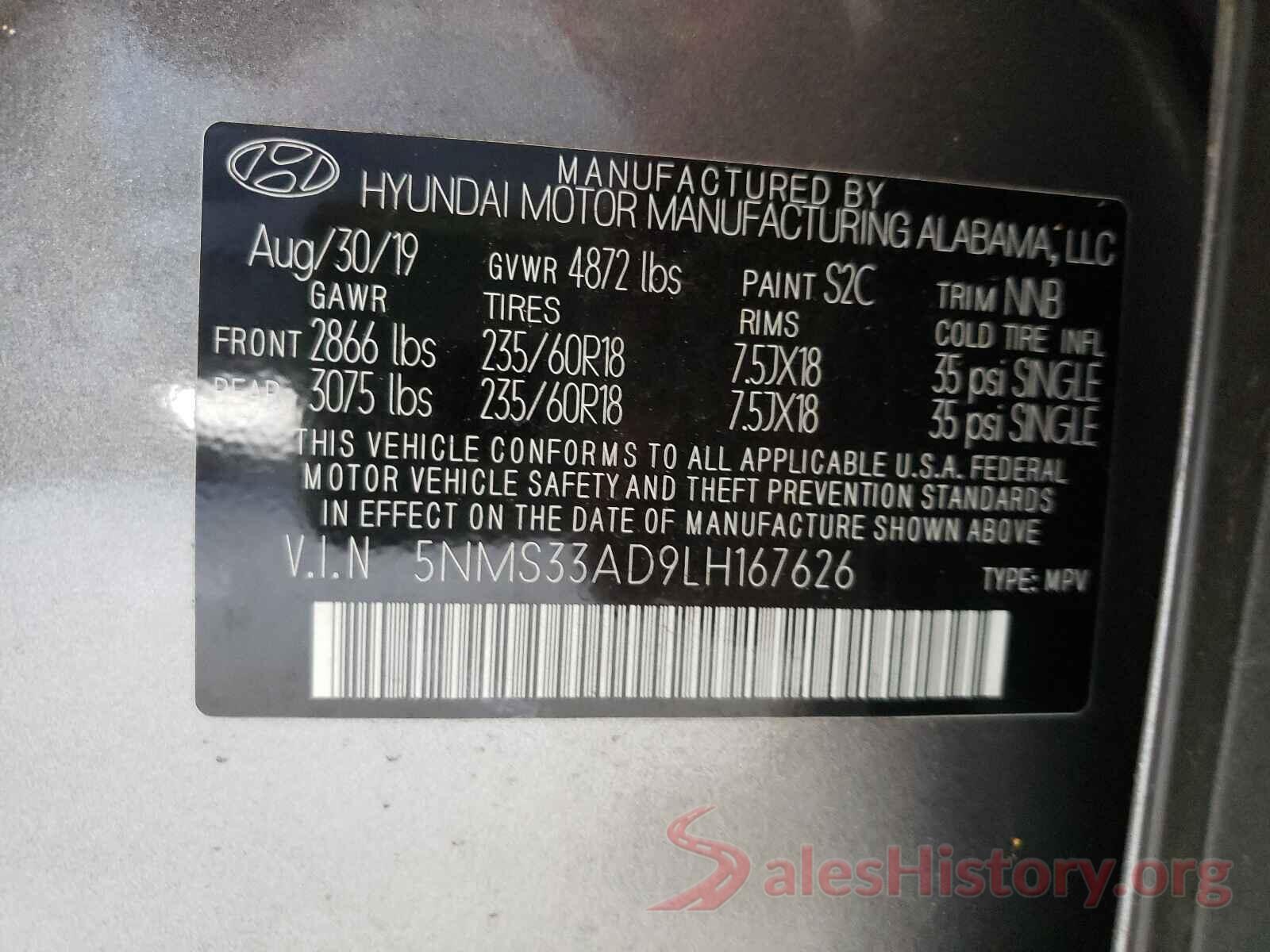 5NMS33AD9LH167626 2020 HYUNDAI SANTA FE