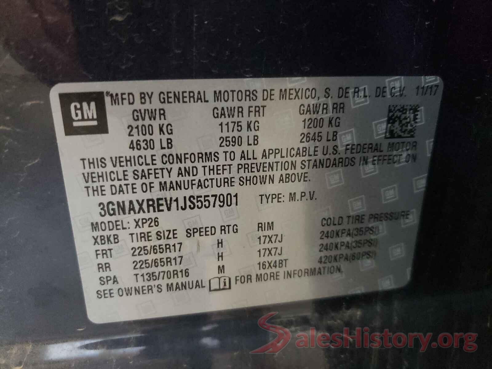 3GNAXREV1JS557901 2018 CHEVROLET EQUINOX