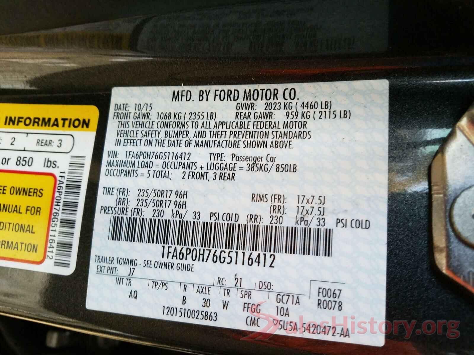 1FA6P0H76G5116412 2016 FORD FUSION