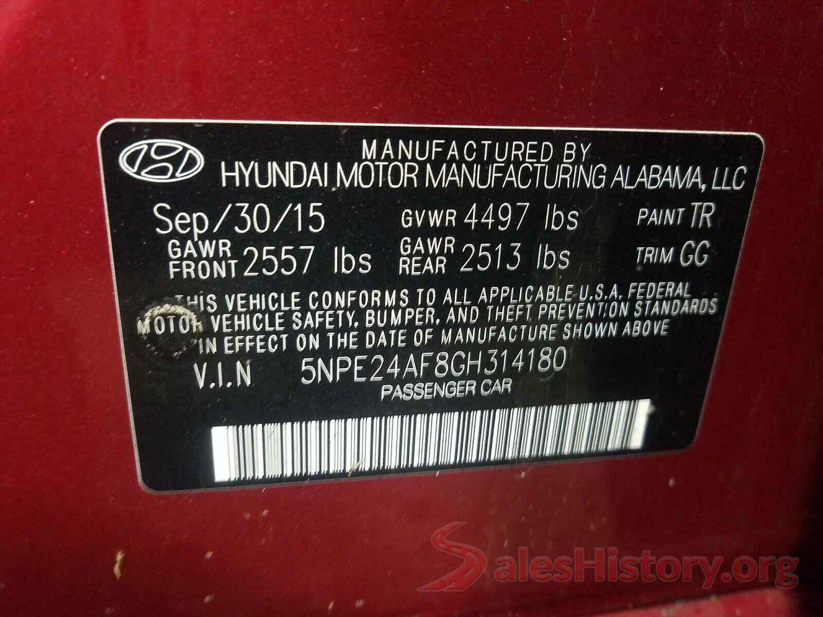 5NPE24AF8GH314180 2016 HYUNDAI SONATA