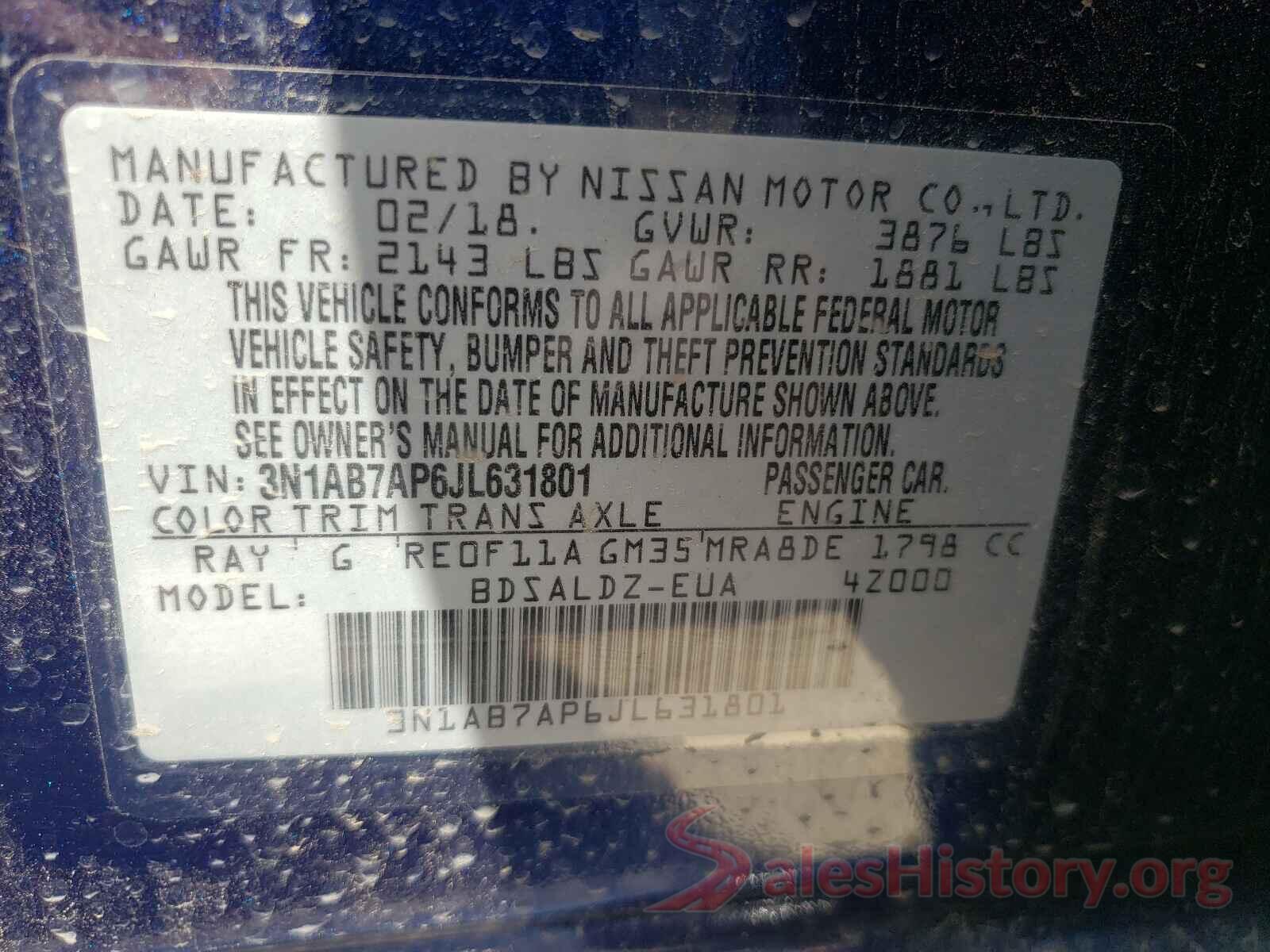 3N1AB7AP6JL631801 2018 NISSAN SENTRA