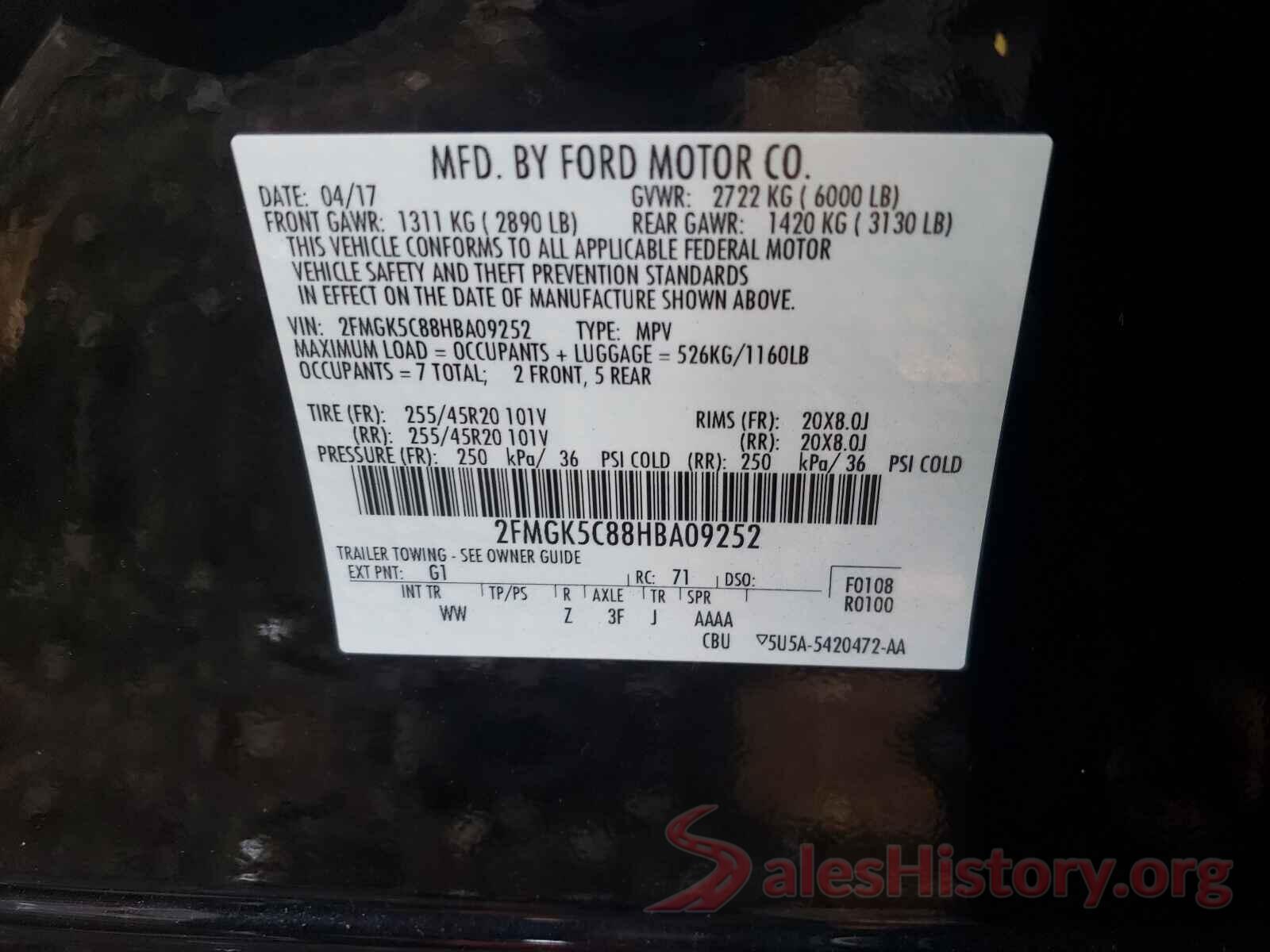 2FMGK5C88HBA09252 2017 FORD FLEX