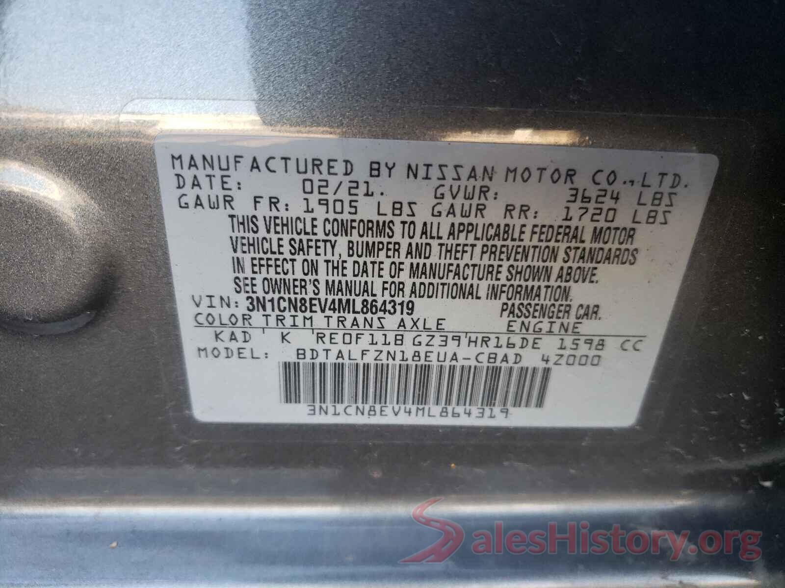 3N1CN8EV4ML864319 2021 NISSAN VERSA