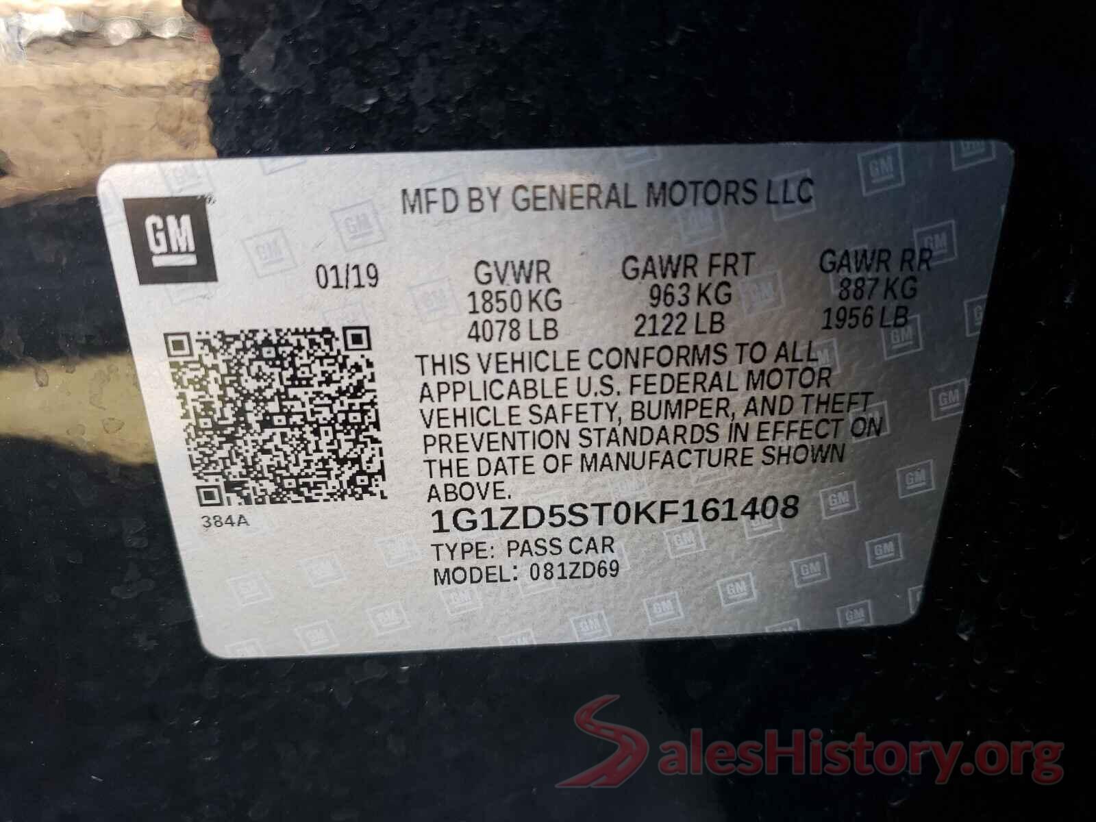 1G1ZD5ST0KF161408 2019 CHEVROLET MALIBU