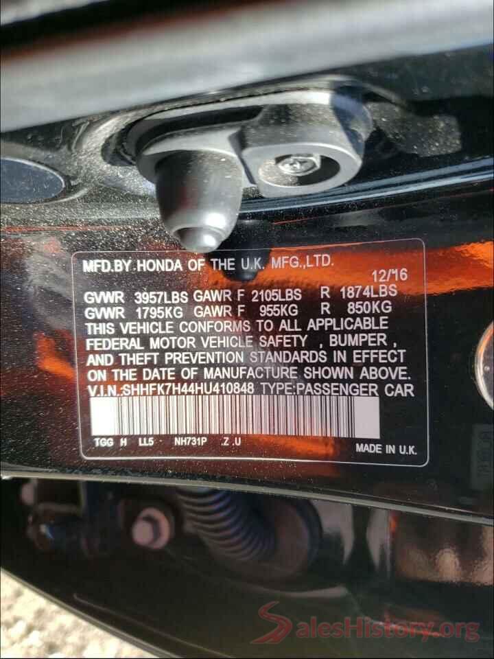 SHHFK7H44HU410848 2017 HONDA CIVIC