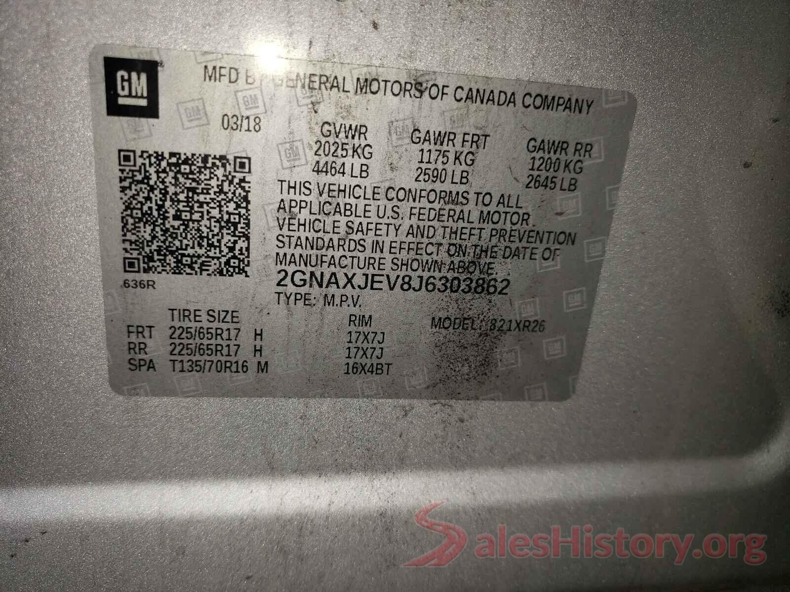 2GNAXJEV8J6303862 2018 CHEVROLET EQUINOX