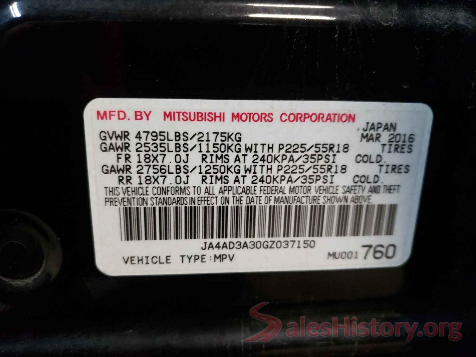 JA4AD3A30GZ037150 2016 MITSUBISHI OUTLANDER