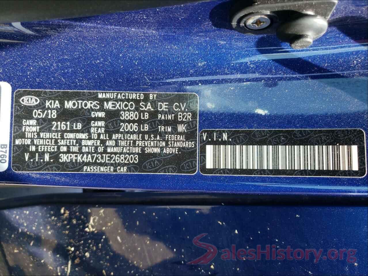 3KPFK4A73JE268203 2018 KIA FORTE