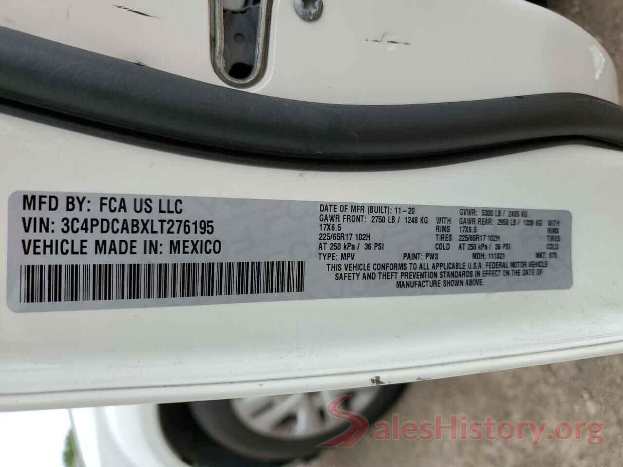 3C4PDCABXLT276195 2020 DODGE JOURNEY