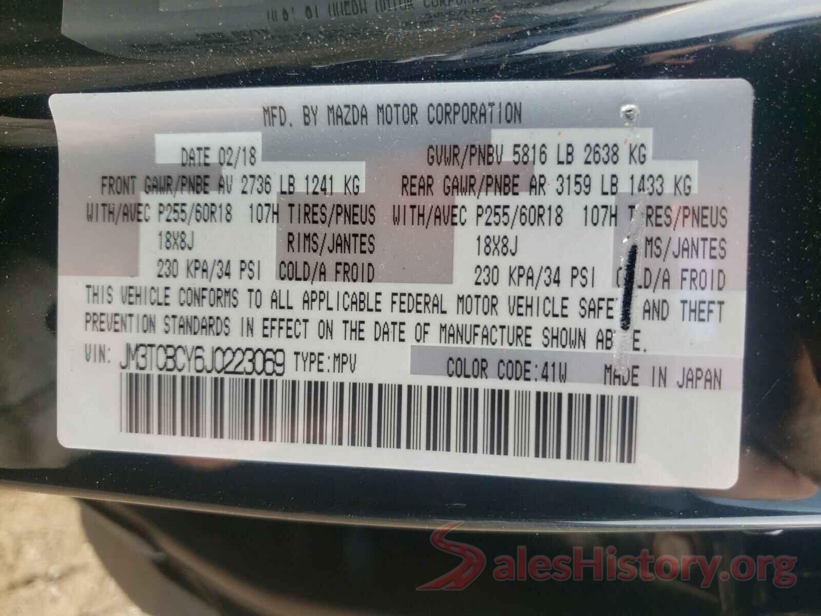 JM3TCBCY6J0223069 2018 MAZDA CX-9